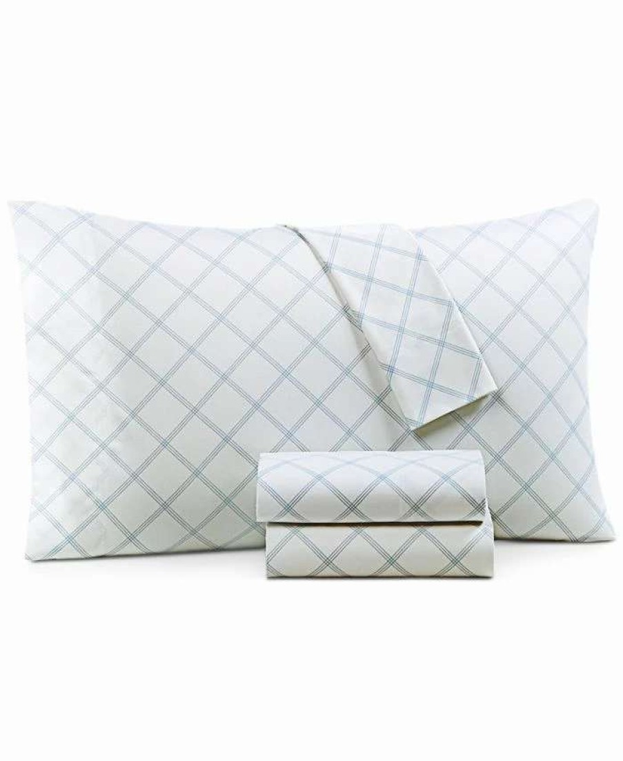 Sheets & Pillowcases * | Charter Club Printed Window Pane 550-Thread Count Cotton 4-Pc. Sheet Set, Queen, Created For Macy'S Blue