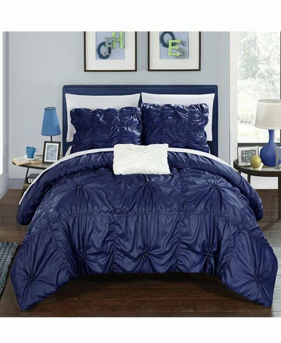 Duvet Covers & Sets * | Chic Home Amilton 4 Pc Queen Duvet Cover Set Navy