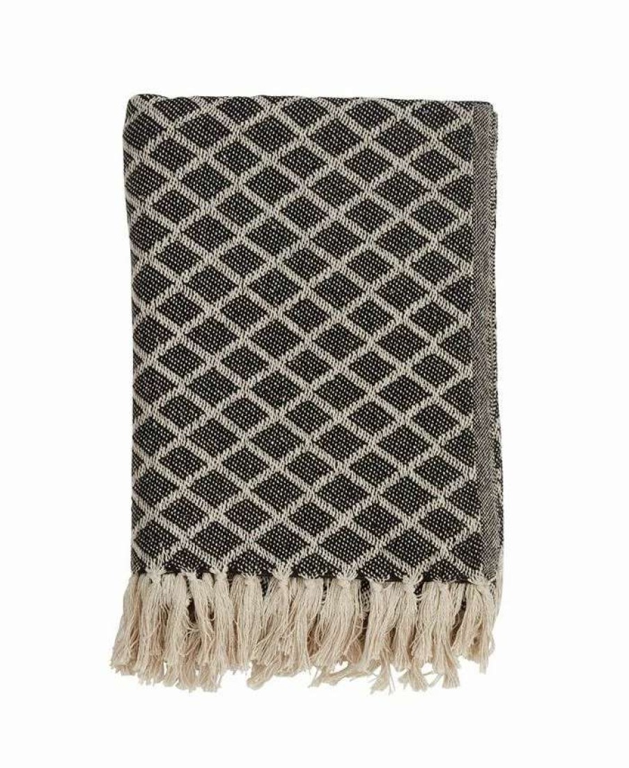 Blankets & Throws * | Saro Lifestyle Diamond Tassel Throw Black