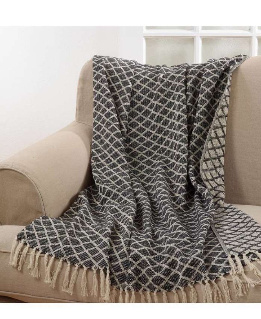 Blankets & Throws * | Saro Lifestyle Diamond Tassel Throw Black