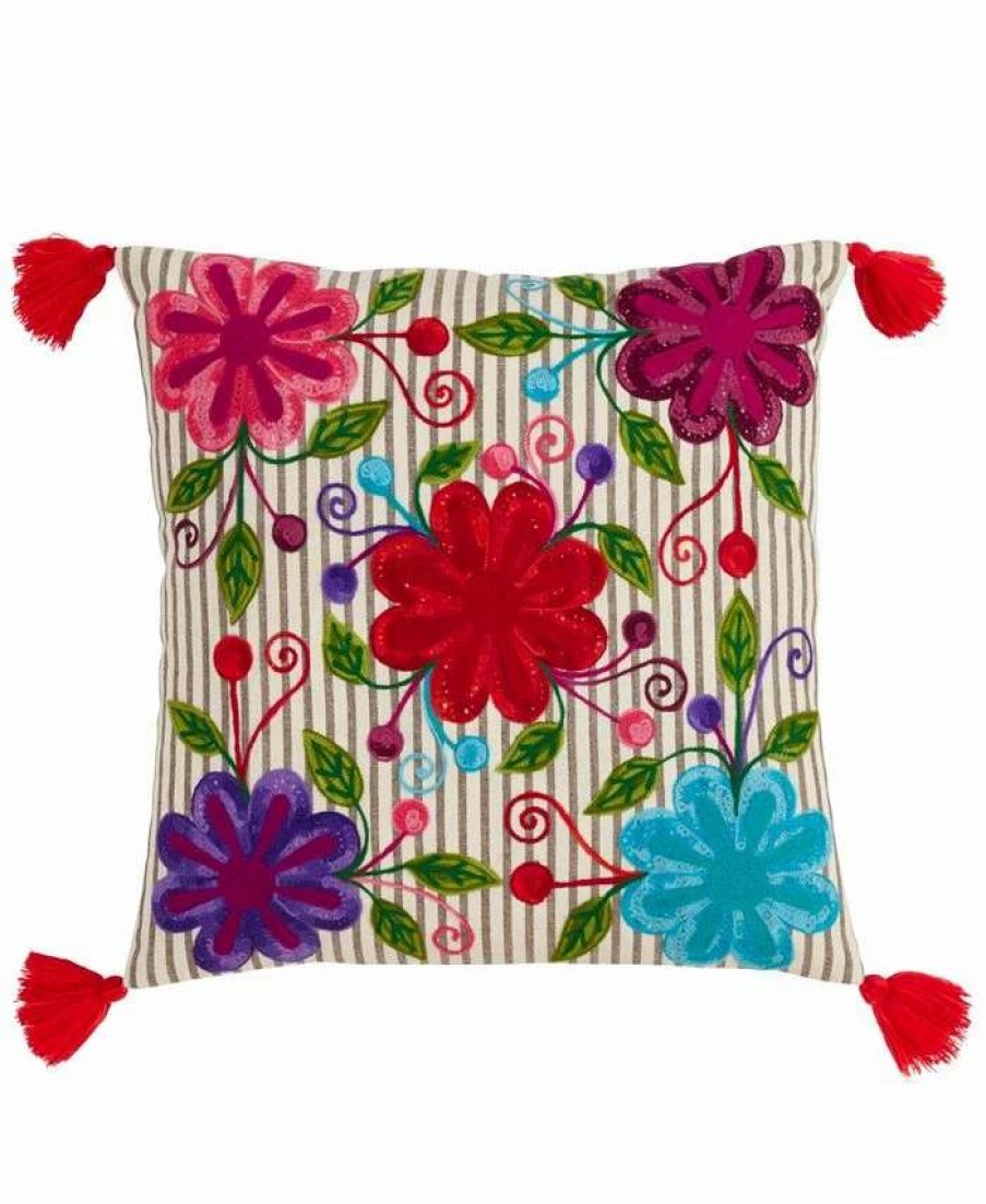 Decorative & Throw Pillows * | Saro Lifestyle Ge Petal Embroidered Decorative Pillow, 18 X 18 Multi