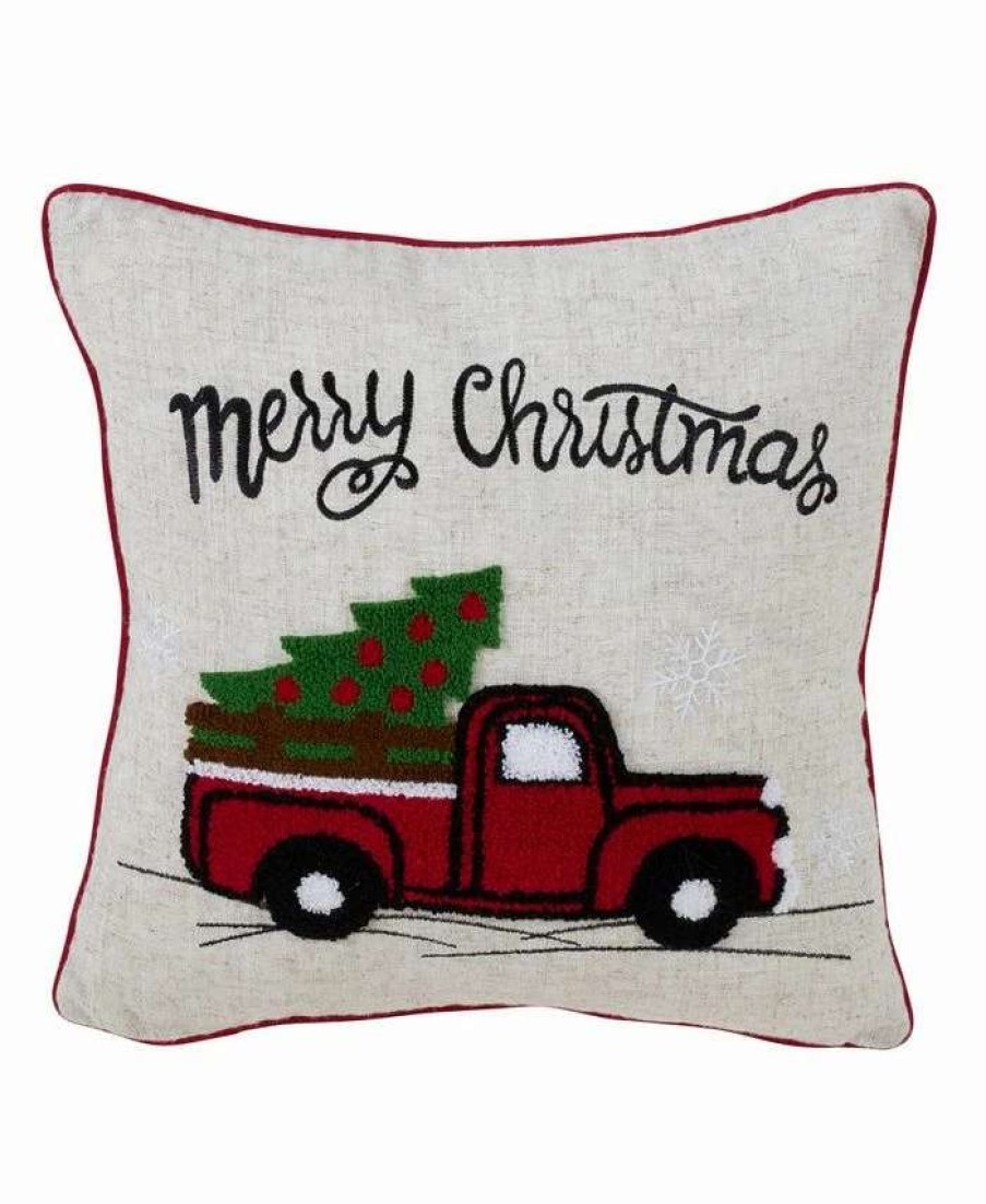 Decorative & Throw Pillows * | Saro Lifestyle Retro Christmas Red Truck Decorative Pillow, 16 X 16 Multi