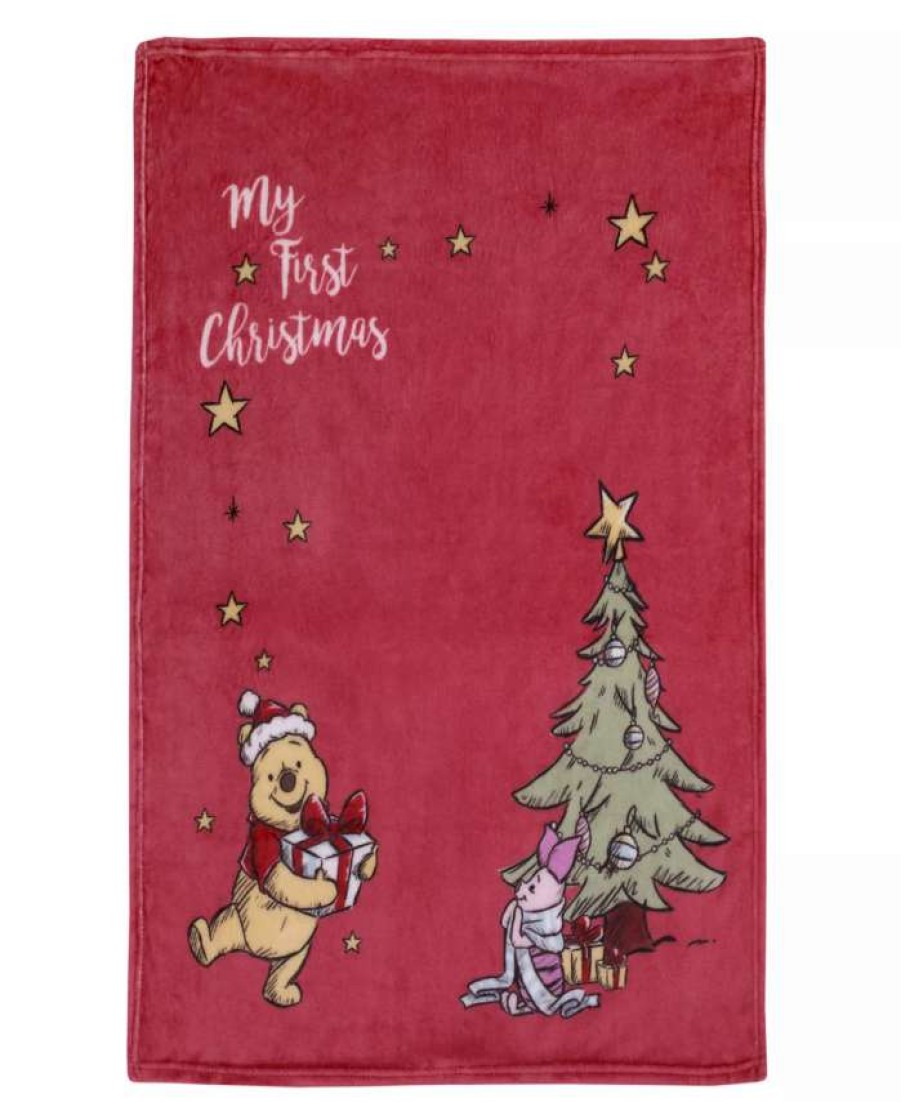 Blankets & Throws * | Disney Winnie The Pooh My First Christmas Photo Op Baby Blanket Red