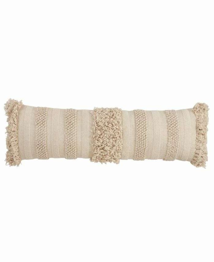 Decorative & Throw Pillows * | Saro Lifestyle Fringe Striped Decorative Pillow, 12 X 40 Natural