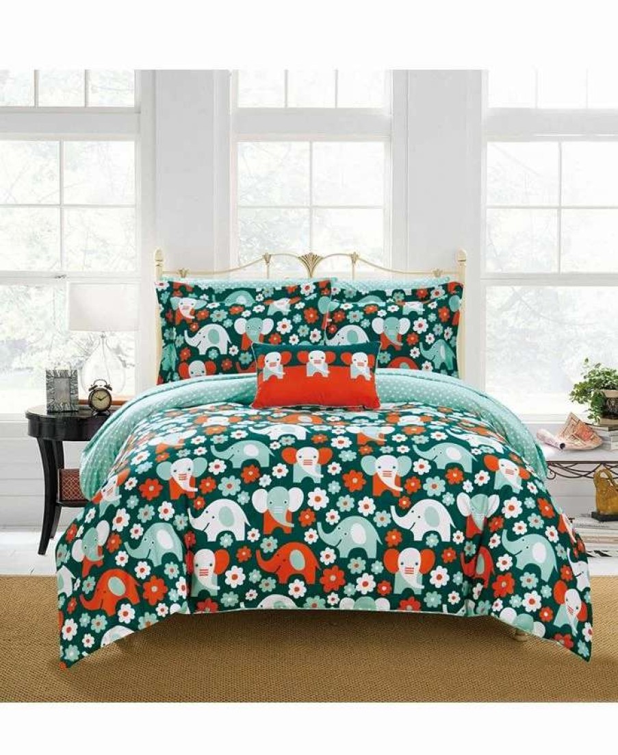 Comforter Sets * | Chic Home Elephant Reprise 8 Piece Full Bed In A Bag Comforter Set Green