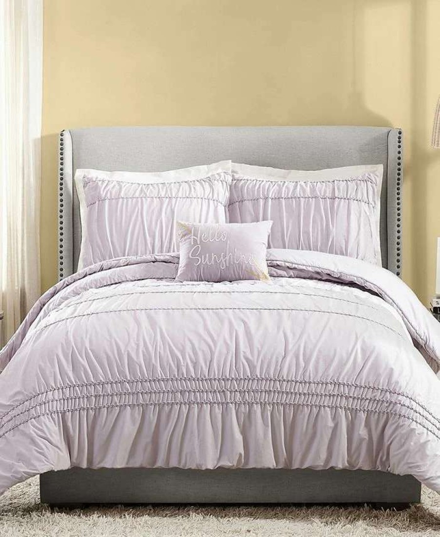 Comforter Sets * | Jessica Simpson 4 Piece Ruched Stripe Full/Queen Comforter Set Purple