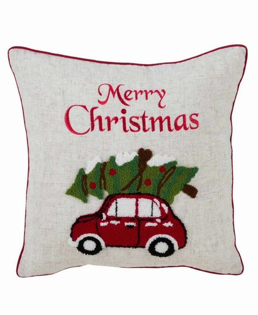 Decorative & Throw Pillows * | Saro Lifestyle Merry Christmas Red Car Decorative Pillow, 18 X 18 Multi