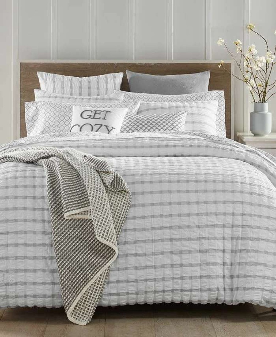 Duvet Covers & Sets * | Charter Club Seersucker 3-Pc. Duvet Cover Set, King, Created For Macy'S White Grey