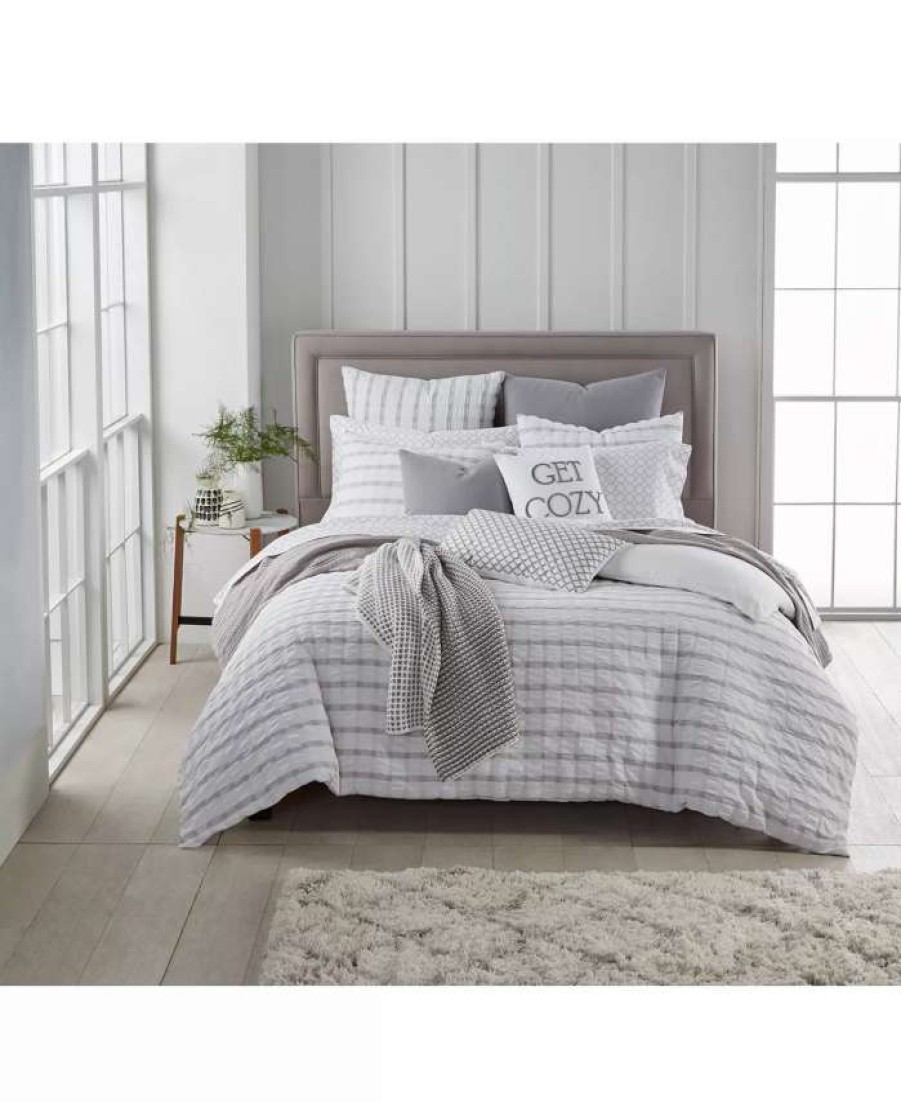 Duvet Covers & Sets * | Charter Club Seersucker 3-Pc. Duvet Cover Set, King, Created For Macy'S White Grey