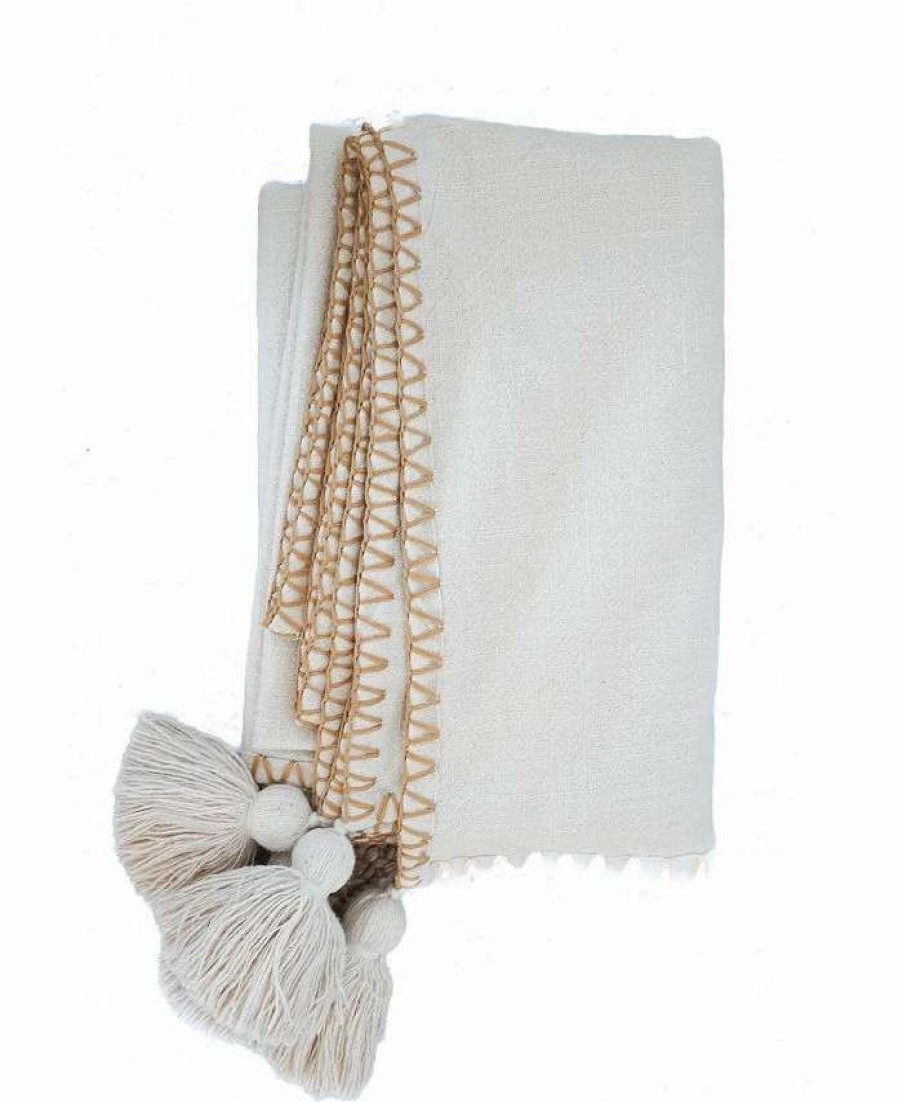 Blankets & Throws * | Anaya Home Blanket Stitch Throw With Tassels 50 70 Blue