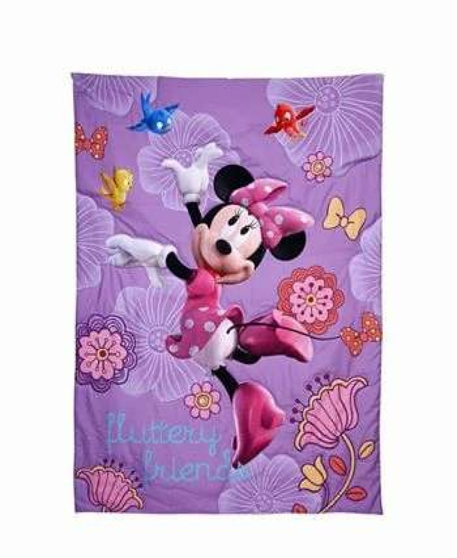 Comforter Sets * | Disney Minnie Mouse Fluttery Friends 4 Piece Toddler Bed Set Purple