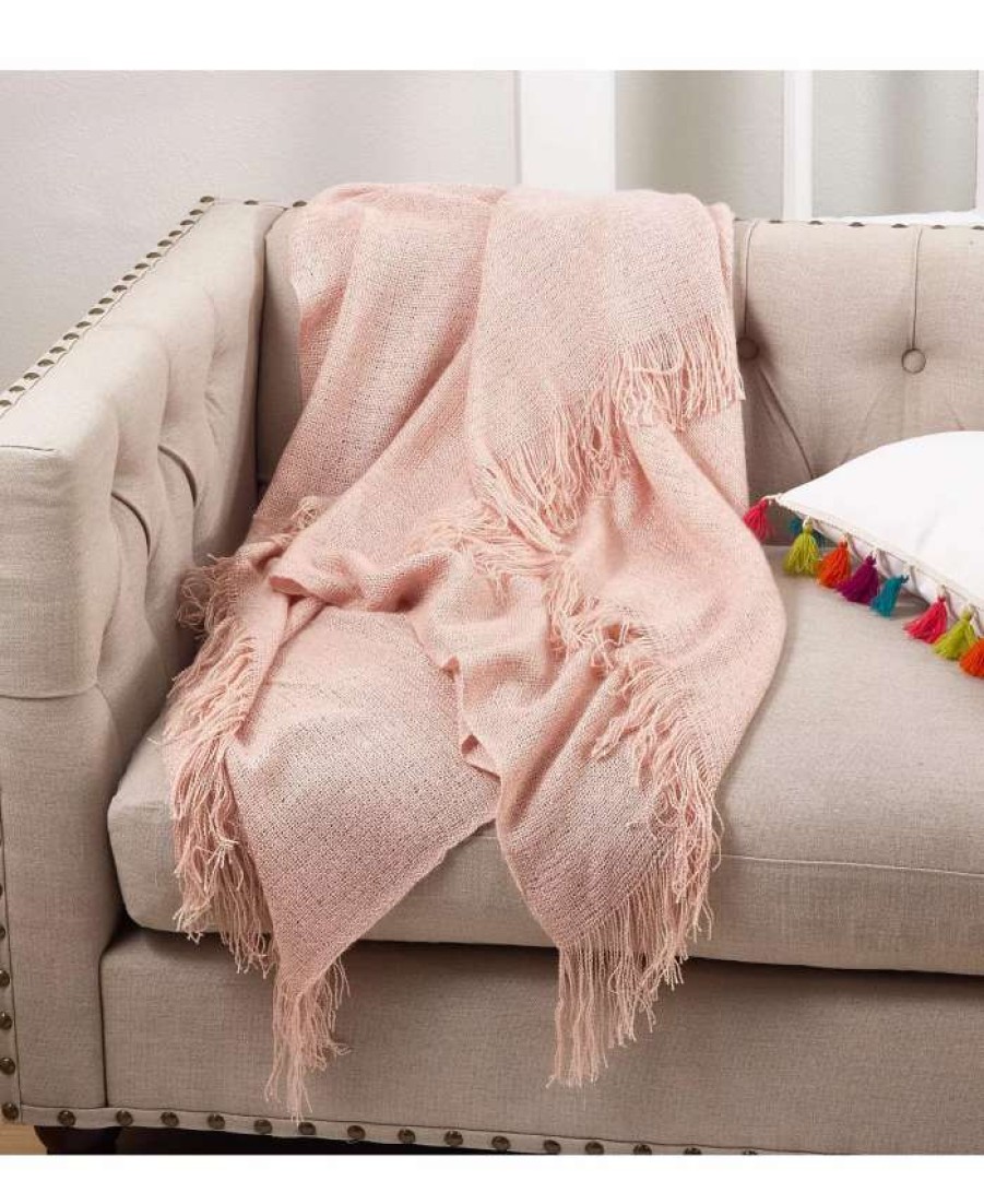 Blankets & Throws * | Saro Lifestyle Woven Throw Blush