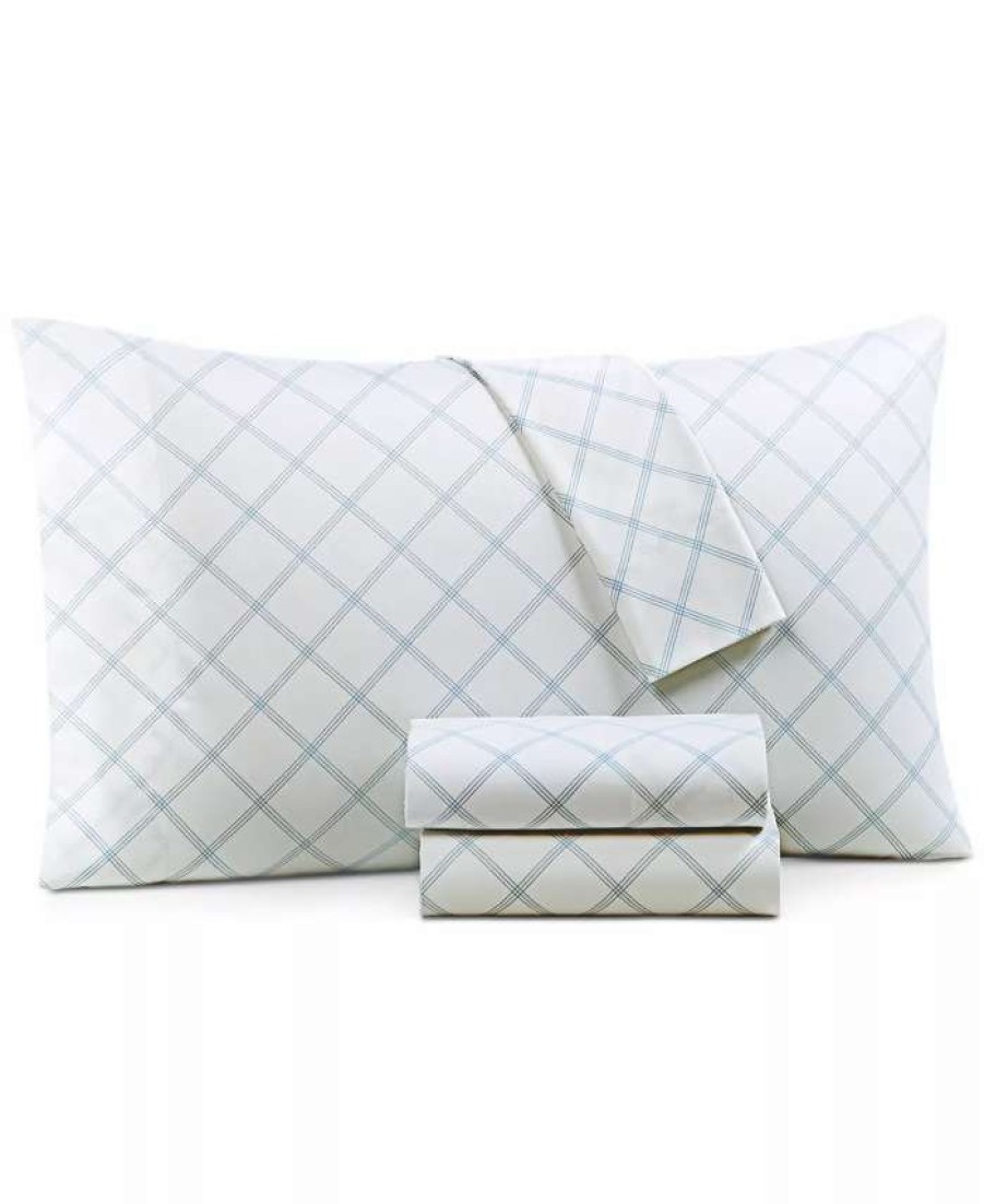 Sheets & Pillowcases * | Charter Club Printed Window Pane 550-Thread Count Cotton 4-Pc. Sheet Set, Full, Created For Macy'S Blue