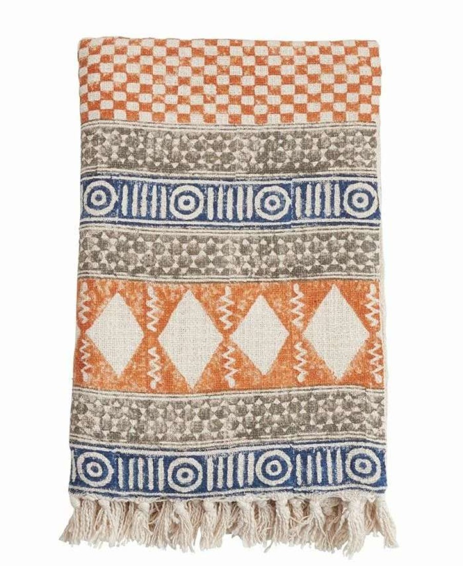 Blankets & Throws * | Saro Lifestyle Throw Blanket With Block Print Design, 70 X 47 Multi