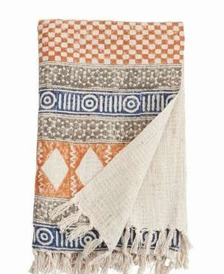 Blankets & Throws * | Saro Lifestyle Throw Blanket With Block Print Design, 70 X 47 Multi