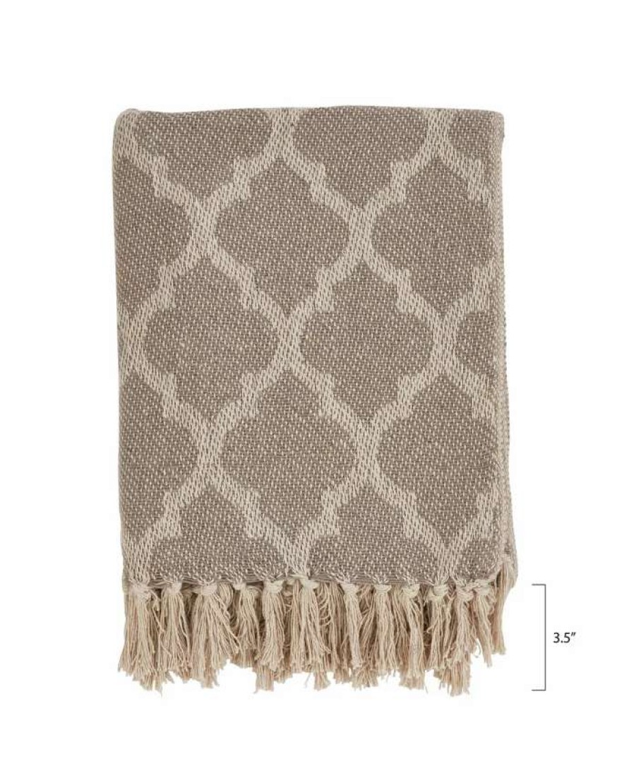 Blankets & Throws * | Saro Lifestyle Moroccan Tile Design Throw Taupe