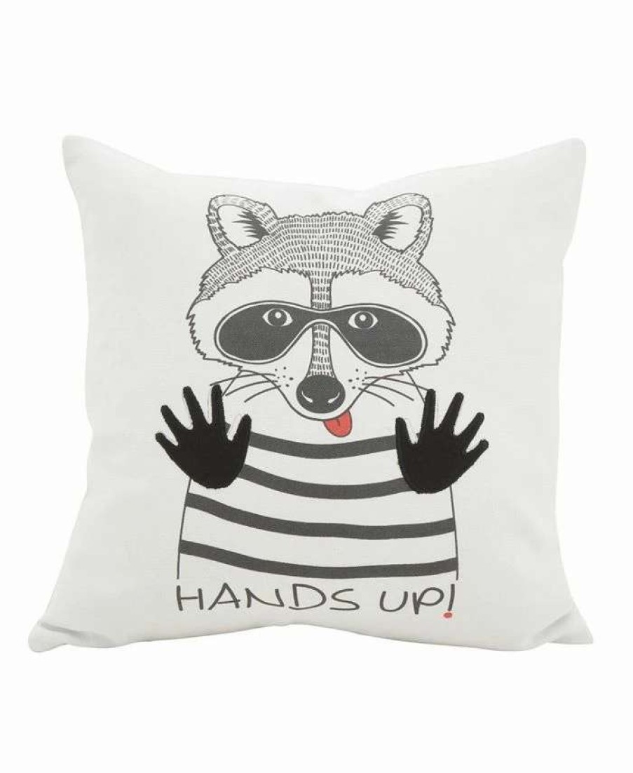 Decorative & Throw Pillows * | Saro Lifestyle Racoon Hands Up Decorative Pillow, 16 X 16 White