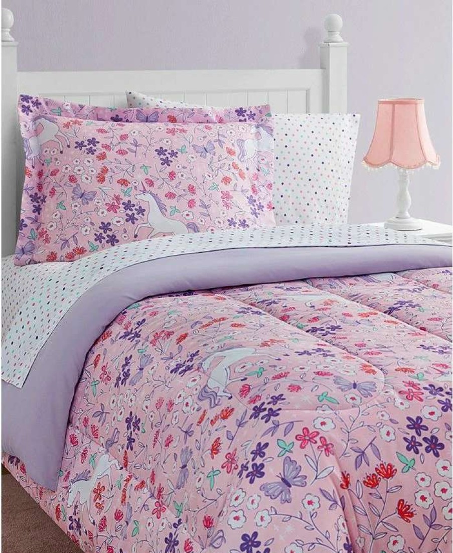 Comforter Sets * | Design Studio Unicorn Floral 11-Piece Full Comforter Set Pink