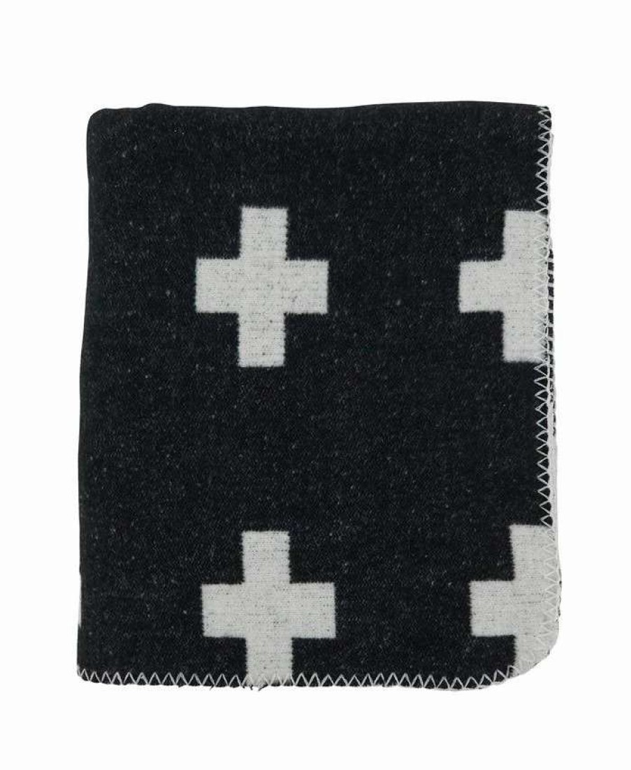 Blankets & Throws * | Saro Lifestyle Reversible Plus Sign Design Throw, 60 X 50 Black And White