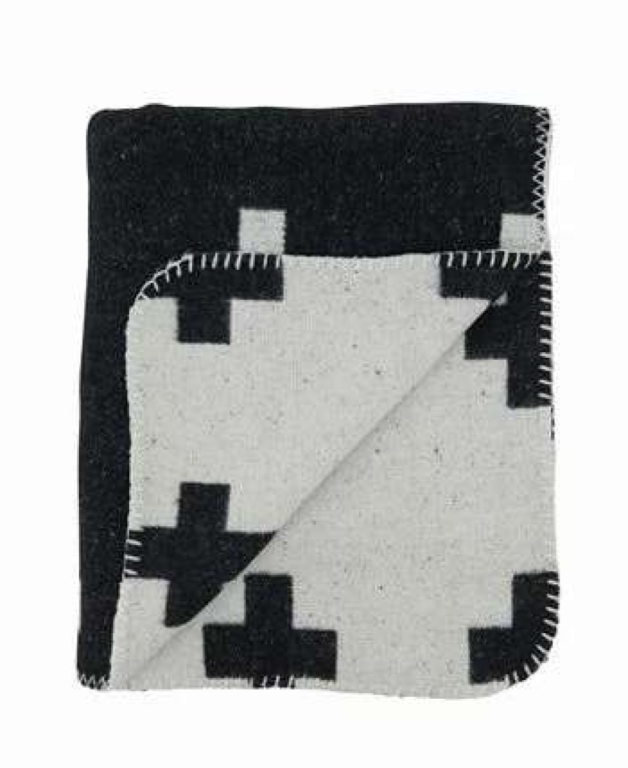 Blankets & Throws * | Saro Lifestyle Reversible Plus Sign Design Throw, 60 X 50 Black And White