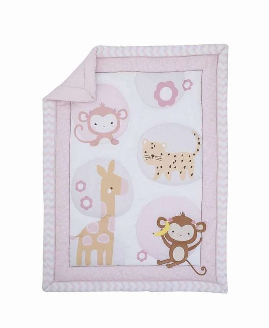 Comforter Sets * | Nojo Sweet Jungle Friends Monkey, Cheetah And Giraffe With Polka Dots And Flowers Nursery Crib Bedding Set, 3 Piece Pink