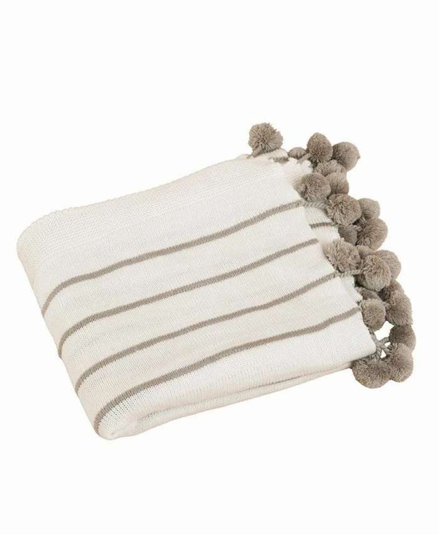 Blankets & Throws * | Saro Lifestyle Ped Pom Pom Throw Ivory