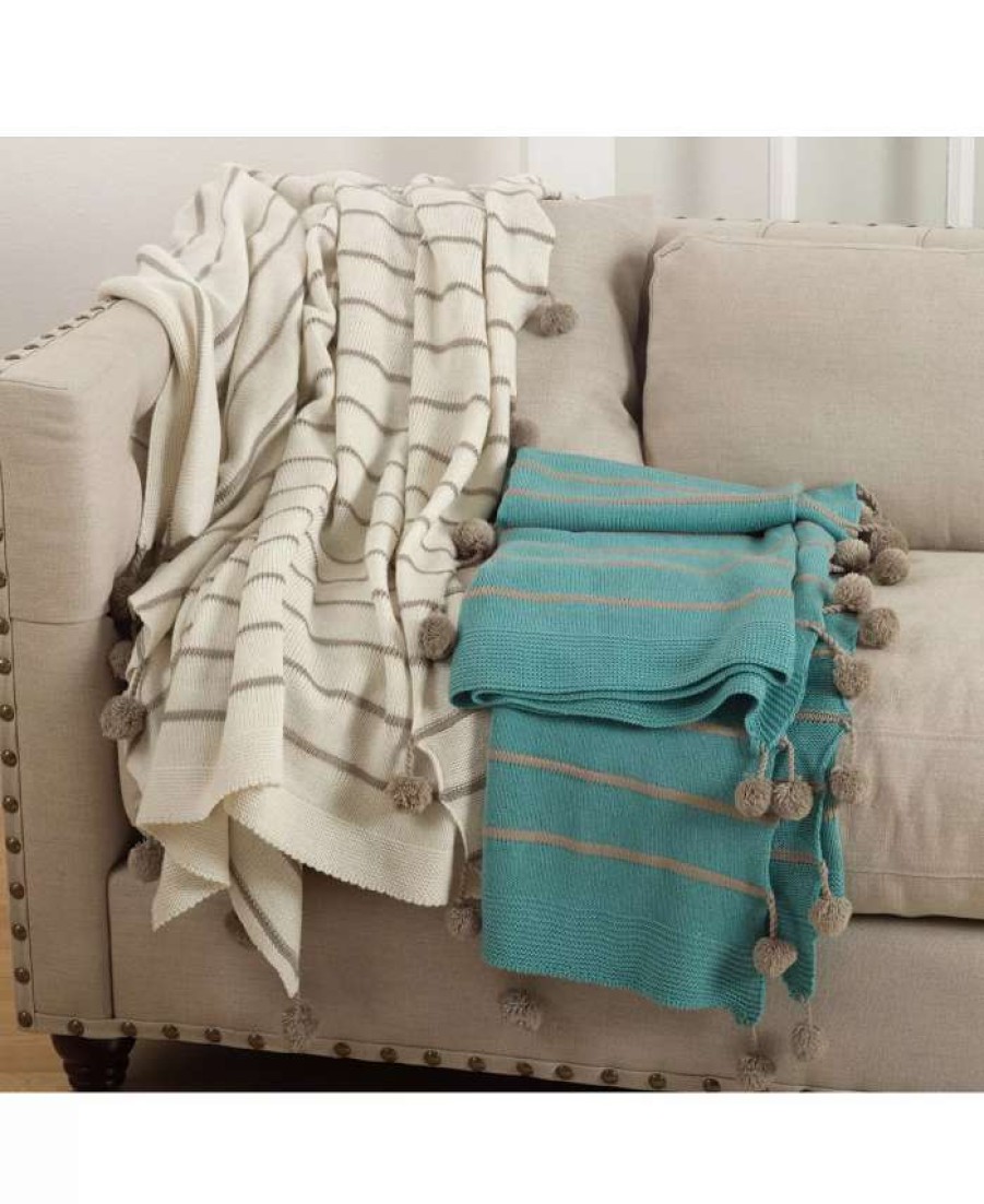 Blankets & Throws * | Saro Lifestyle Ped Pom Pom Throw Ivory