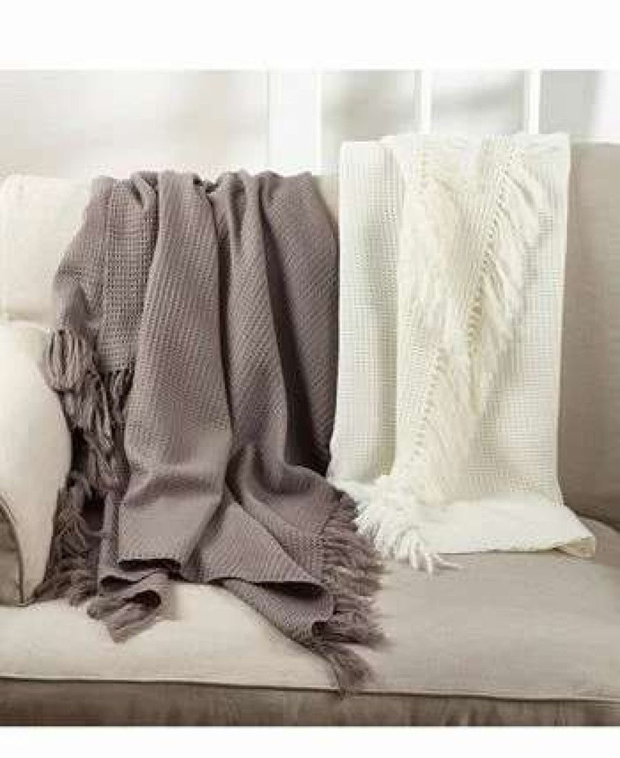 Blankets & Throws * | Saro Lifestyle Waffle Weave Throw Ivory