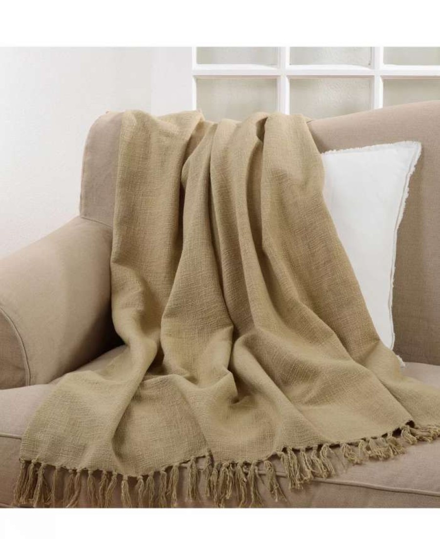 Blankets & Throws * | Saro Lifestyle D Color Throw Khaki