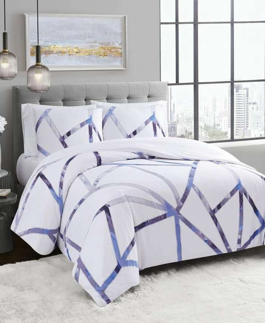 Comforter Sets * | Vince Camuto Home Obelis Metallic 3 Piece Comforter Set, Full/Queen Blue