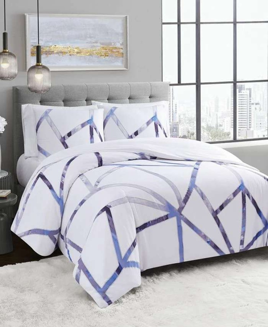 Duvet Covers & Sets * | Vince Camuto Home Obelis Metallic 3 Piece Duvet Set, King Blue