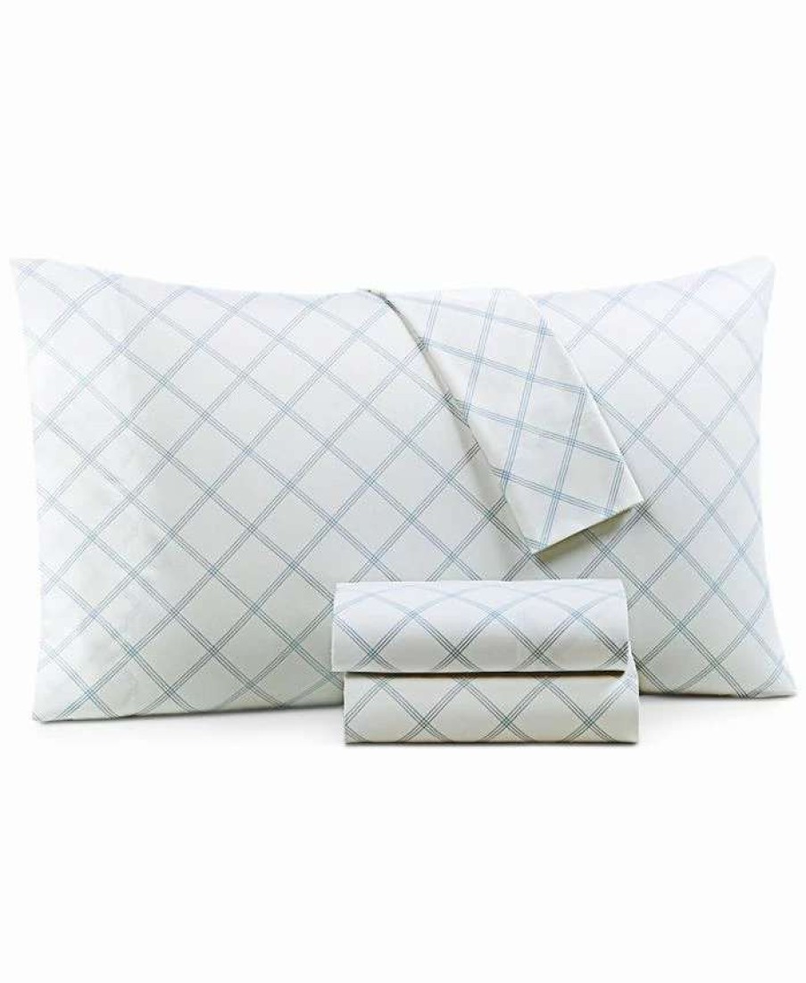 Sheets & Pillowcases * | Charter Club Printed Window Pane 550-Thread Count Cotton 4-Pc. Sheet Set, King, Created For Macy'S Blue