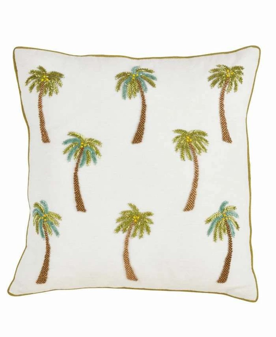 Decorative & Throw Pillows * | Saro Lifestyle Beaded Palm Trees Decorative Pillow, 18 X 18 White