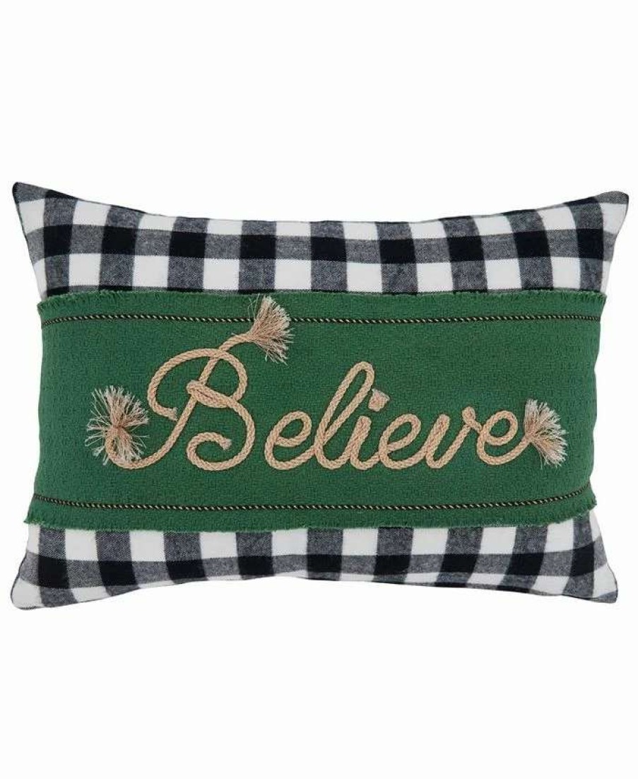 Decorative & Throw Pillows * | Saro Lifestyle Believe Buffalo Plaid Decorative Pillow, 12 X 18 Green