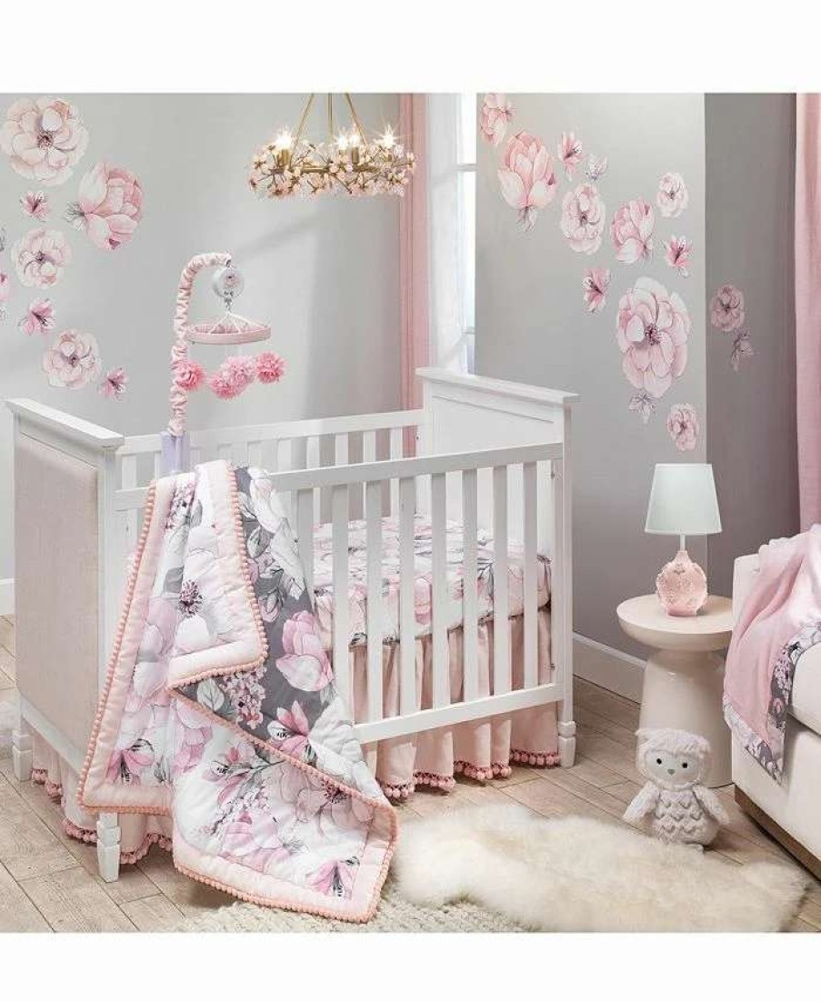 Comforter Sets * | Lambs & Ivy Signature Botanical Baby Watercolor Floral 4-Piece Crib Bedding Set Pink