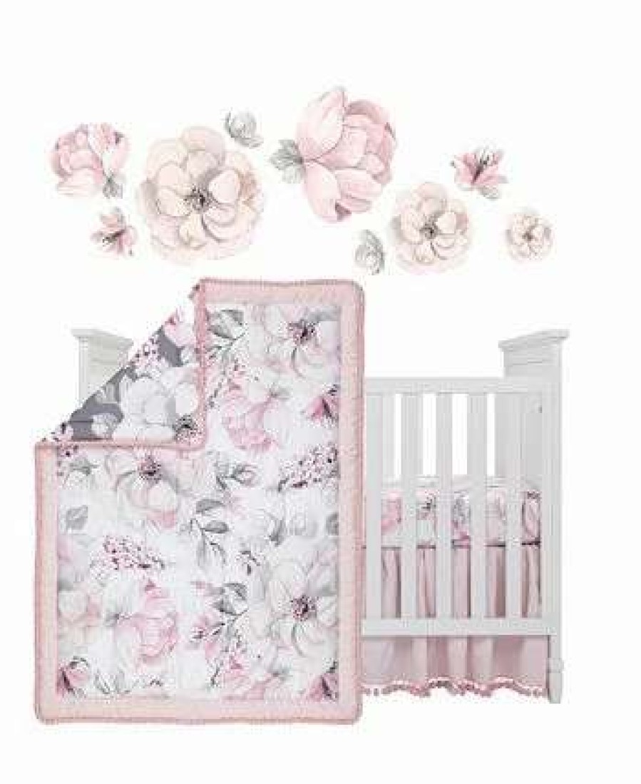 Comforter Sets * | Lambs & Ivy Signature Botanical Baby Watercolor Floral 4-Piece Crib Bedding Set Pink