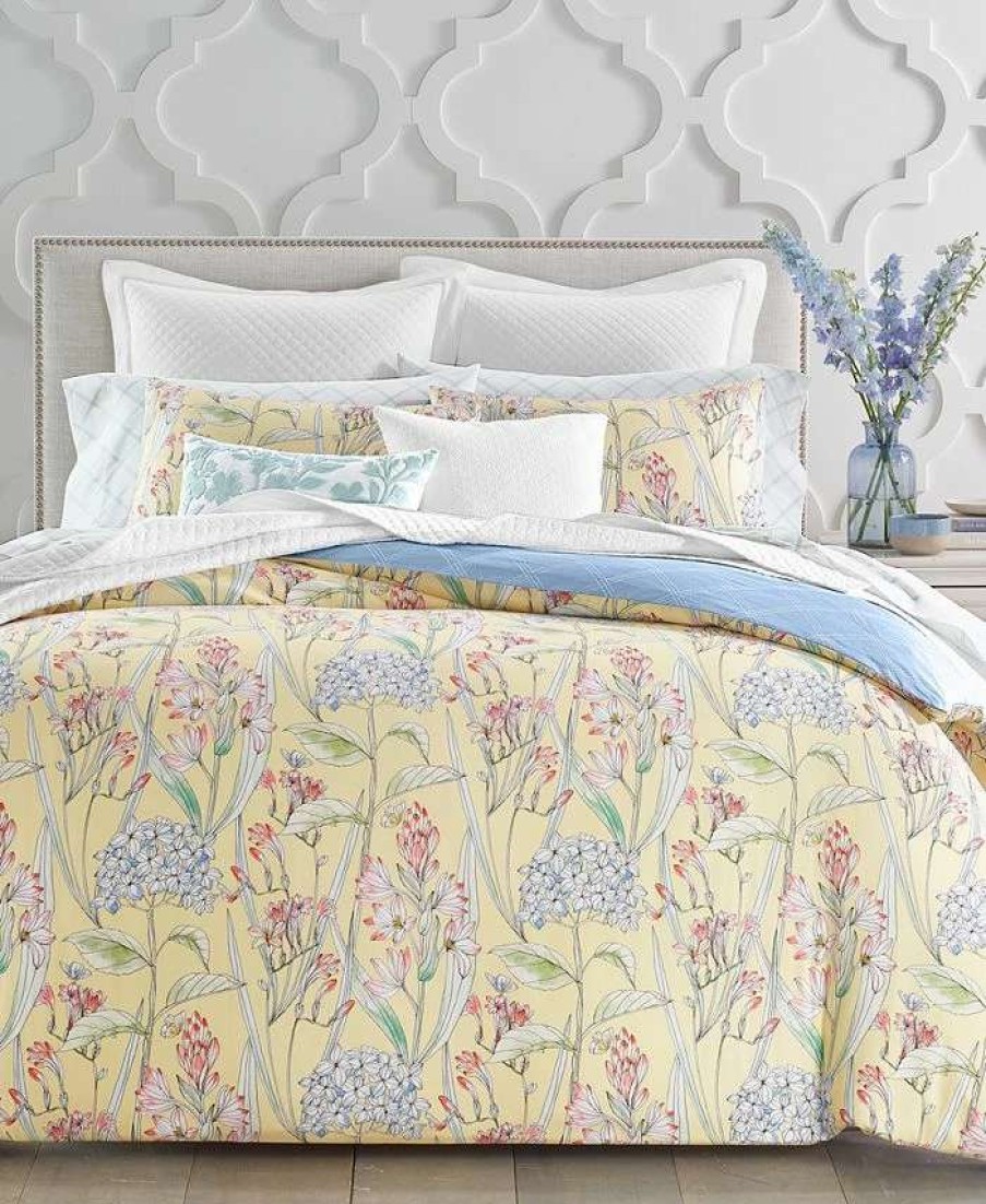 Duvet Covers & Sets * | Charter Club 300-Thread Count Hydrangea 4-Pc. King Duvet Cover Set, Created For Macy'S Yellow Hydrangea