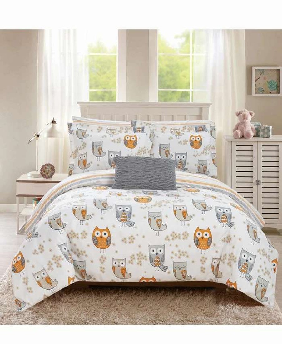 Comforter Sets * | Chic Home Owl Forest 8 Piece Full Bed In A Bag Comforter Set Grey