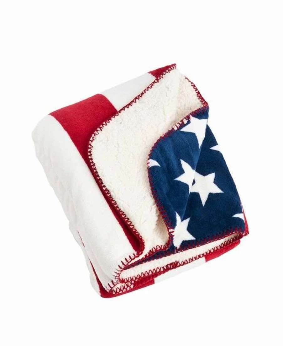 Blankets & Throws * | Saro Lifestyle Us Flag Design Sherpa Throw Multi