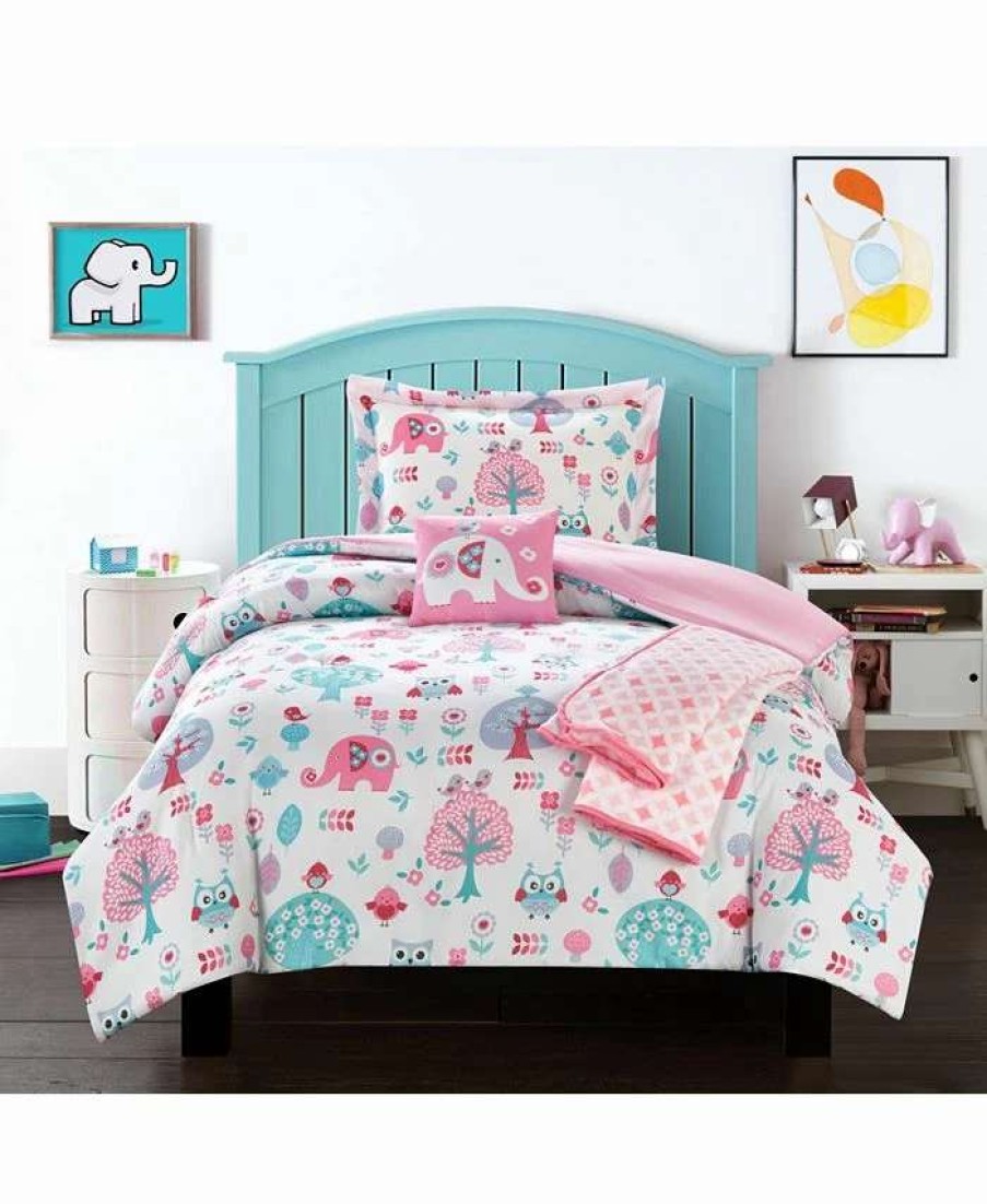 Comforter Sets * | Chic Home Elephant Garden 4 Piece Twin Comforter Set Pink