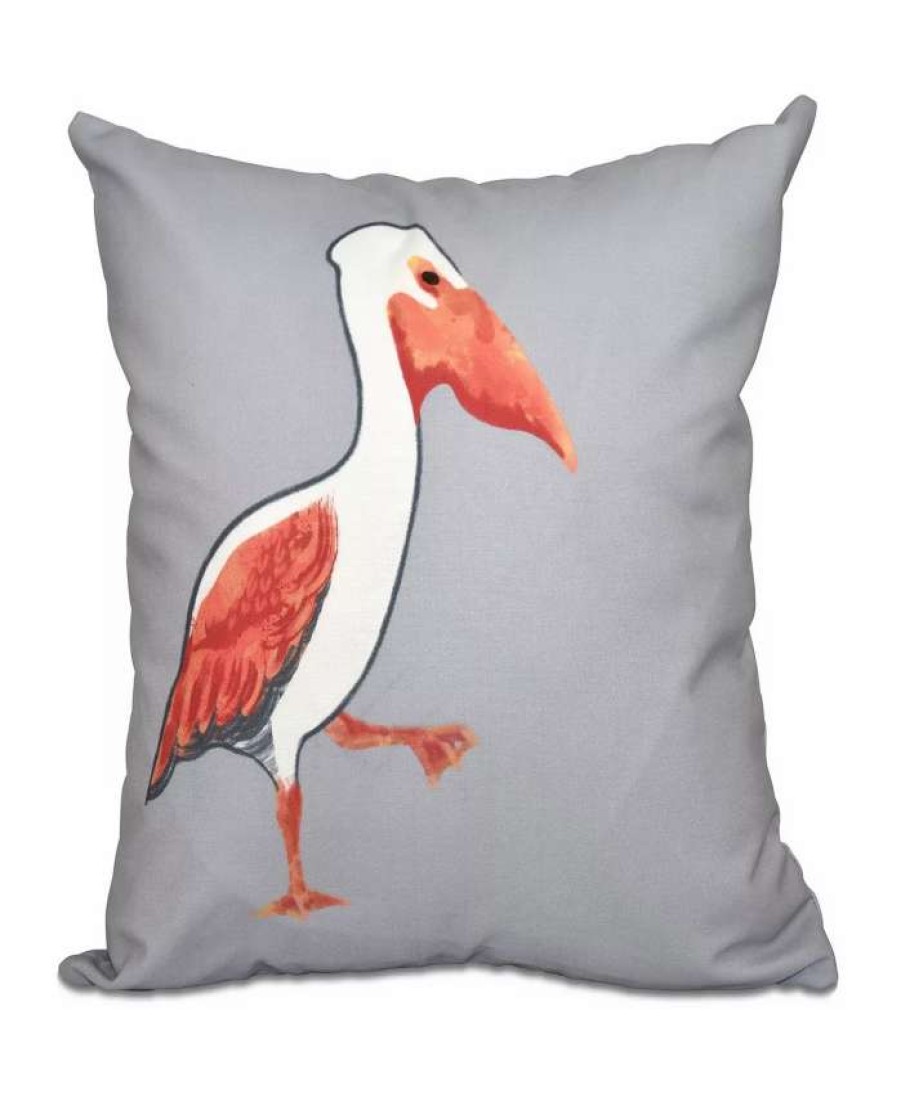 Decorative & Throw Pillows * | E By Design Pelican March 16 Inch And Orange Decorative Coastal Throw Pillow Gray