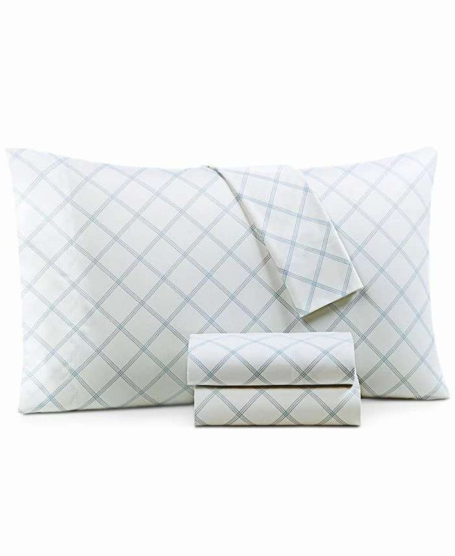 Sheets & Pillowcases * | Charter Club Printed Window Pane 550-Thread Count Cotton 3-Pc. Sheet Set, Twin, Created For Macy'S Blue