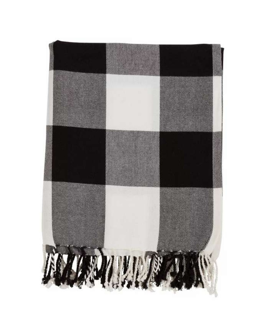 Blankets & Throws * | Saro Lifestyle Buffalo Plaid Fringed Throw Black