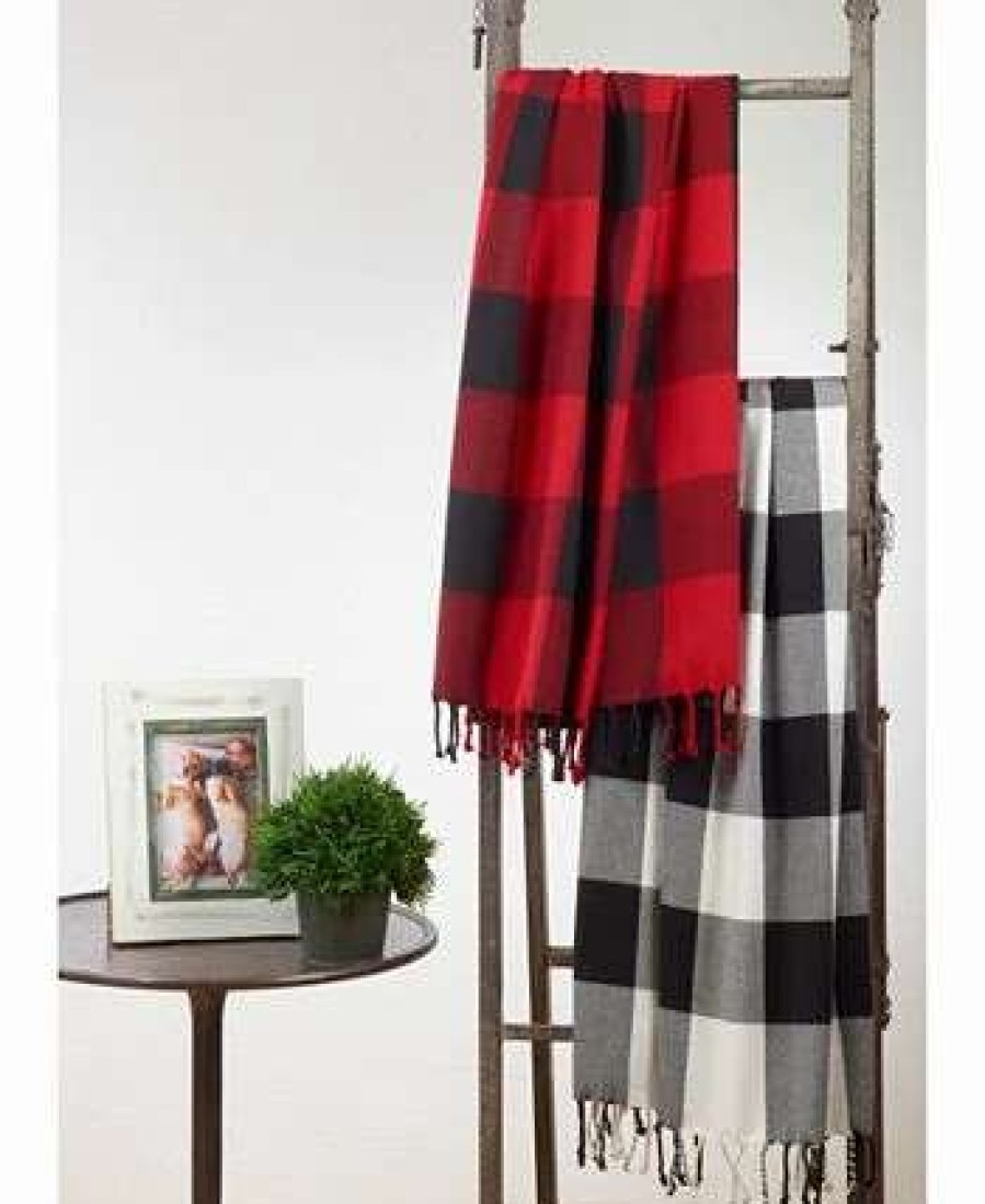 Blankets & Throws * | Saro Lifestyle Buffalo Plaid Fringed Throw Black