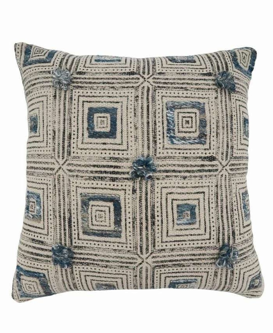 Decorative & Throw Pillows * | Saro Lifestyle Block Print Embroidered Decorative Pillow, 20 X 20 Blue