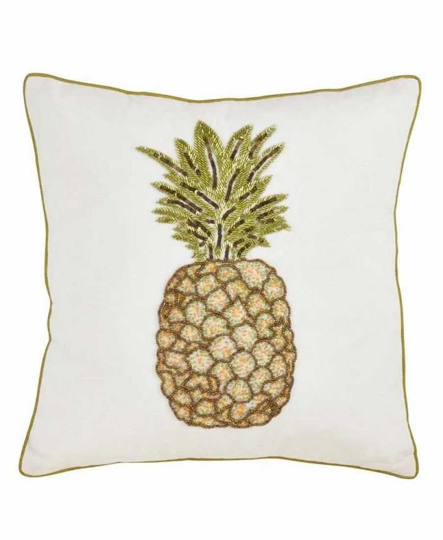 Decorative & Throw Pillows * | Saro Lifestyle Pineapple Beaded Decorative Pillow, 18 X 18 White