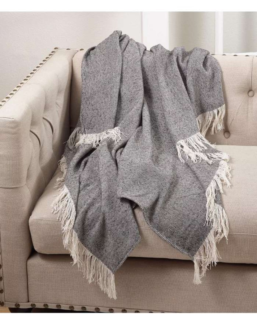 Blankets & Throws * | Saro Lifestyle Herringbone Throw Dark Gray