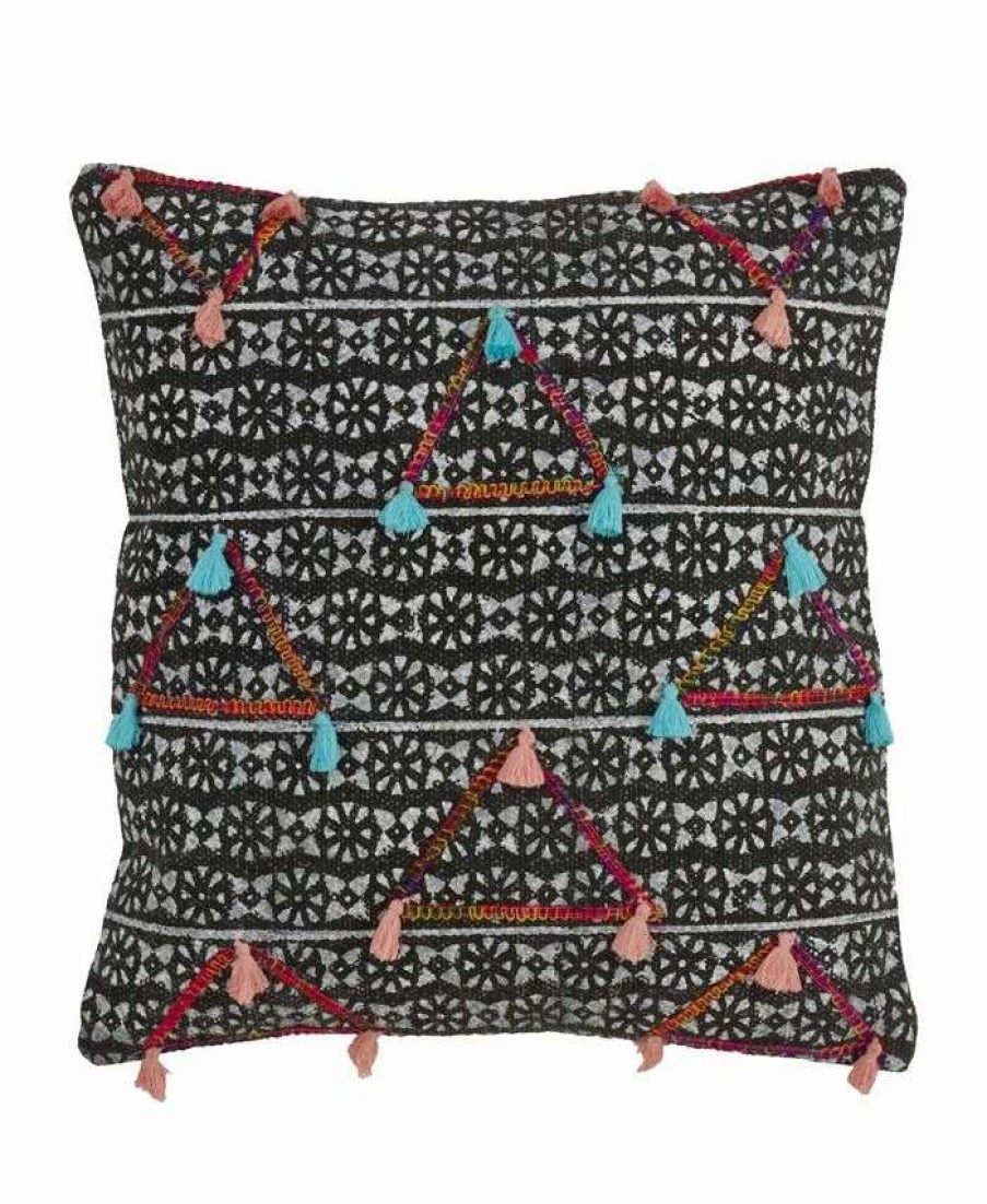 Decorative & Throw Pillows * | Saro Lifestyle Geometric Print Throw Pillow With Triangle Tassels, 18 X 18 Multi