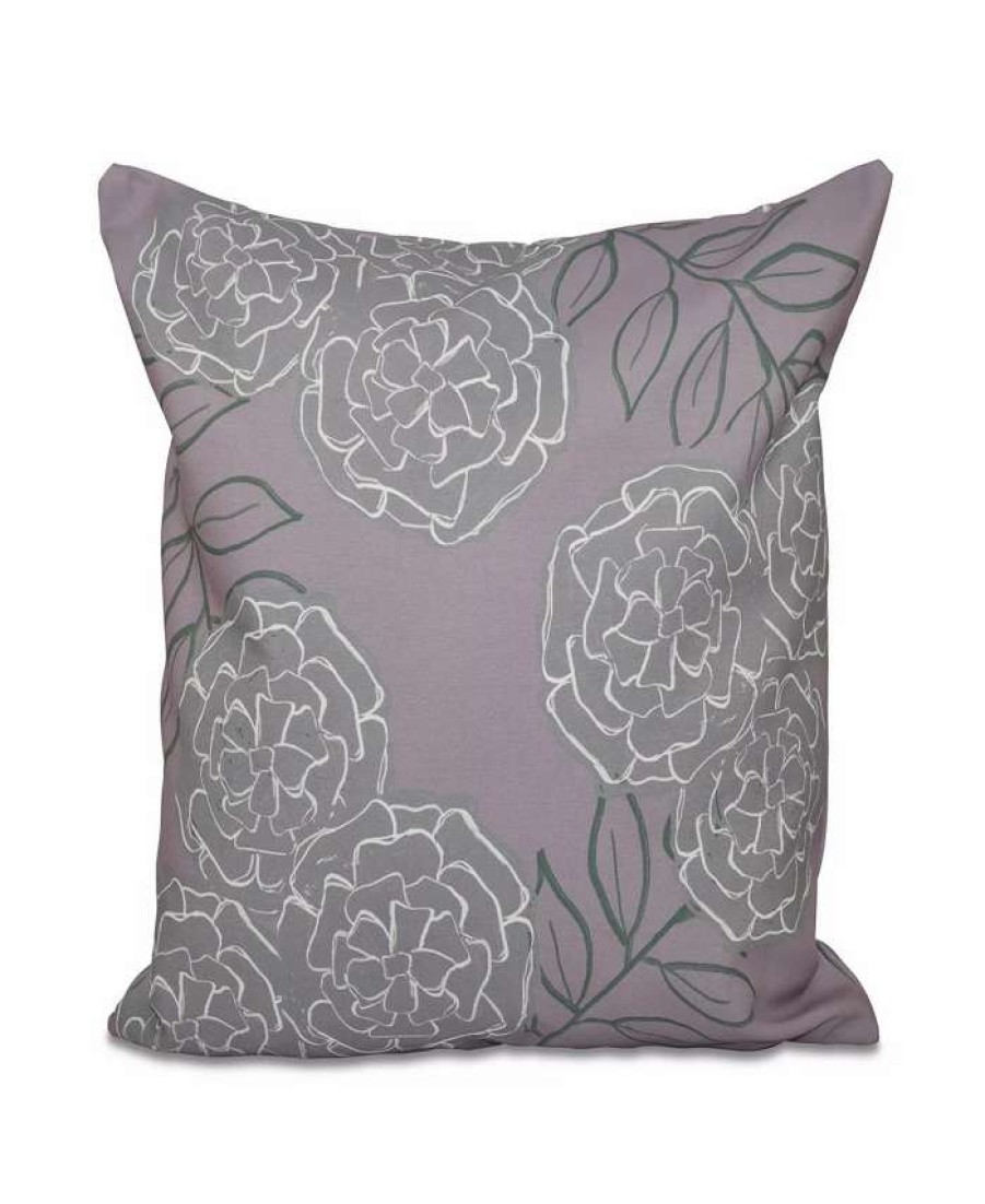 Decorative & Throw Pillows * | E By Design 16 Inch Light And Gray Decorative Floral Throw Pillow Purple