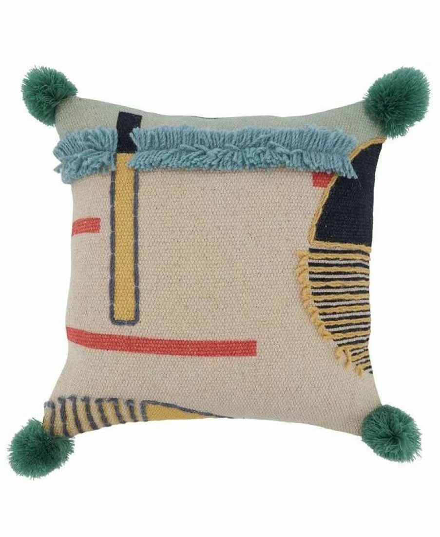 Decorative & Throw Pillows * | Saro Lifestyle Pom Pom Embroidered Decorative Pillow, 16 X 16 Multi